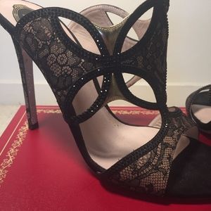 RENE CAOVILLA BLK BEIGE LACE STRASS